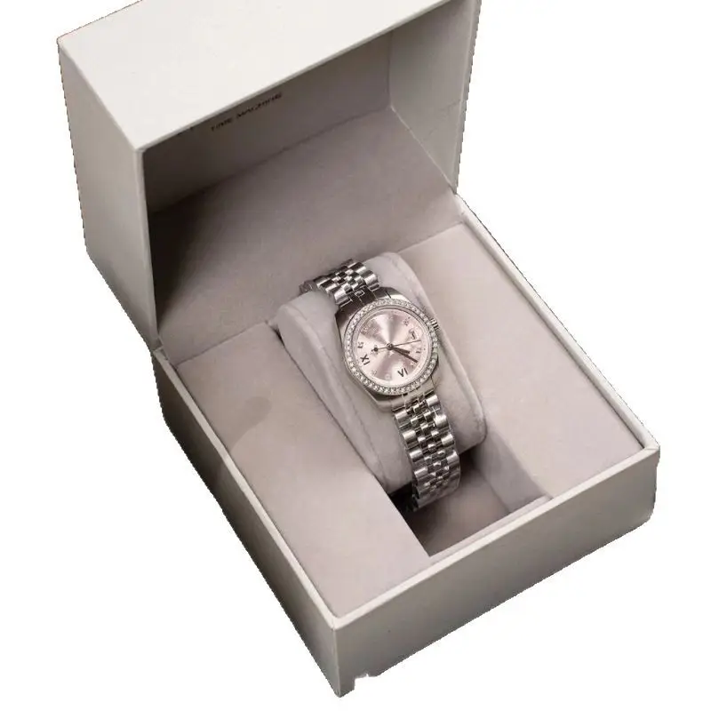 Women's Diamond Encrusted Steel Watch with Cherry Blossom Pink Dial - Image 6