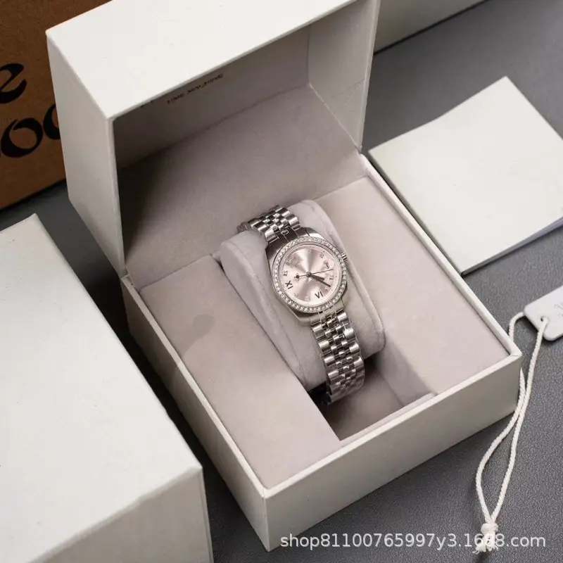 Women's Diamond Encrusted Steel Watch with Cherry Blossom Pink Dial — feature 9