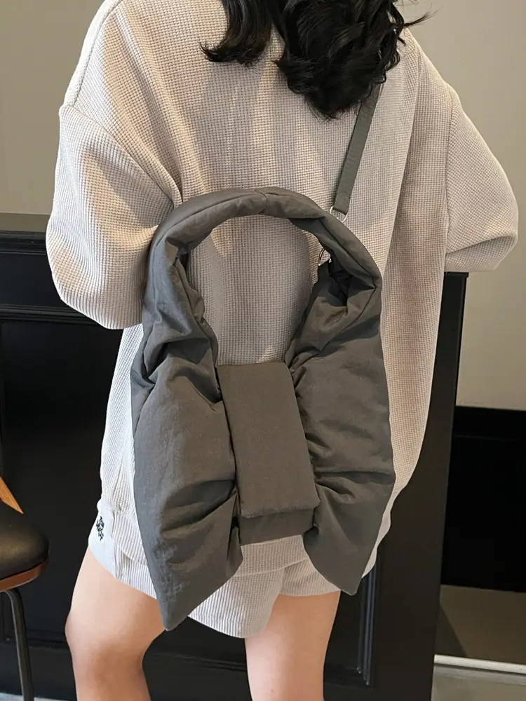 Trendy Bow Design Cotton Filled Shoulder Bag for Women - Image 8