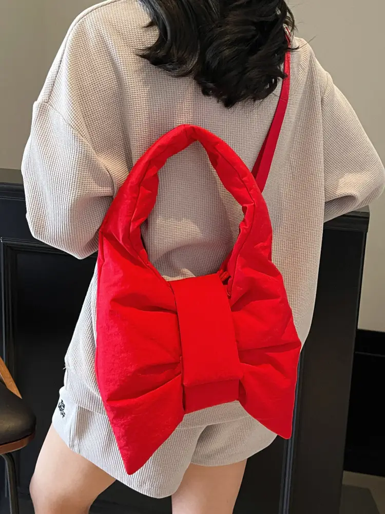 Trendy Bow Design Cotton Filled Shoulder Bag for Women - Image 11