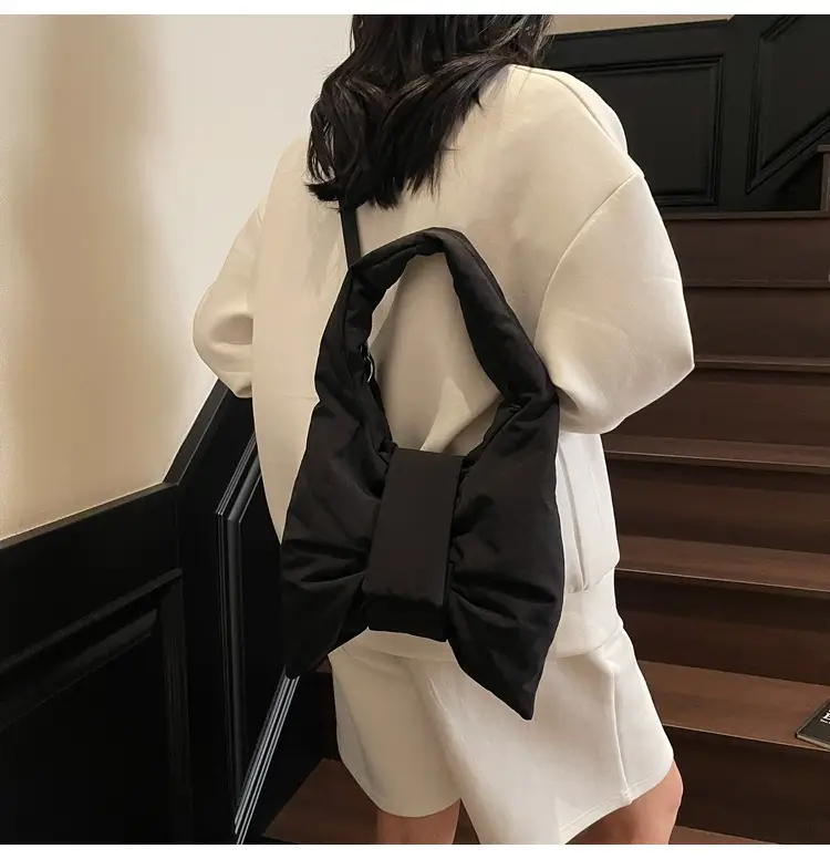 Trendy Bow Design Cotton Filled Shoulder Bag for Women — feature 11