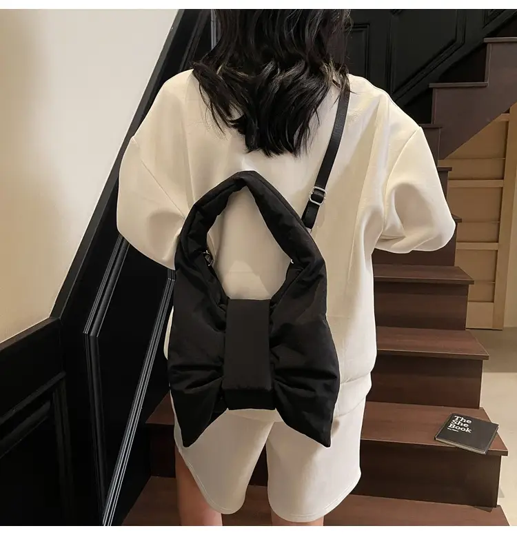Trendy Bow Design Cotton Filled Shoulder Bag for Women — feature 13
