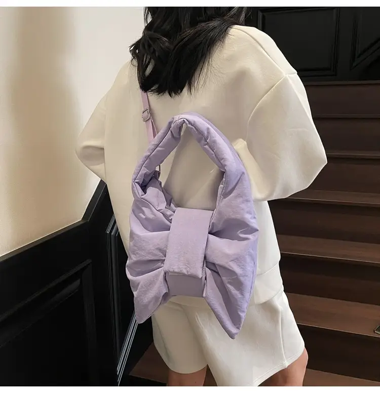Trendy Bow Design Cotton Filled Shoulder Bag for Women — feature 14