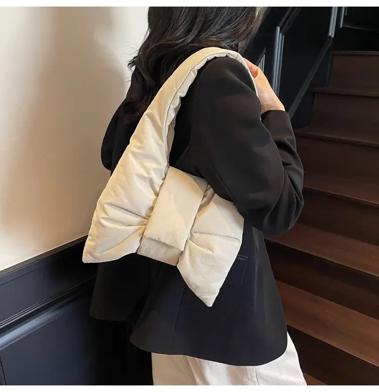 Trendy Bow Design Cotton Filled Shoulder Bag for Women — feature 17