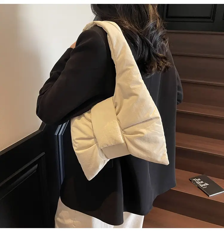 Trendy Bow Design Cotton Filled Shoulder Bag for Women — feature 19