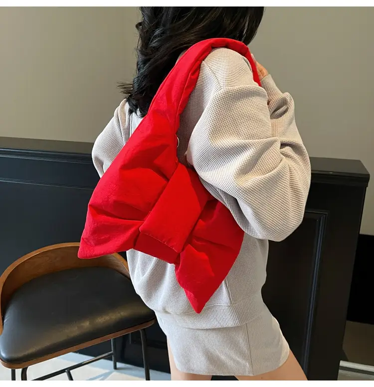 Trendy Bow Design Cotton Filled Shoulder Bag for Women — feature 26