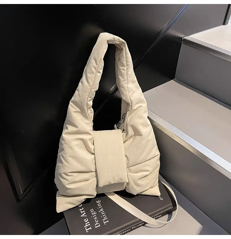 Trendy Bow Design Cotton Filled Shoulder Bag for Women — feature 34