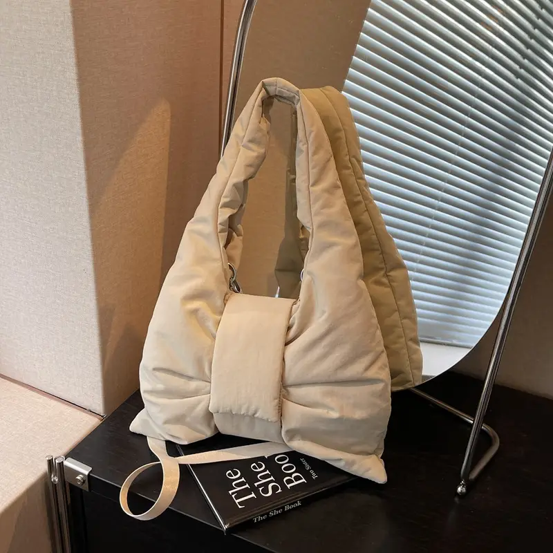 Trendy Bow Design Cotton Filled Shoulder Bag for Women - Image 5