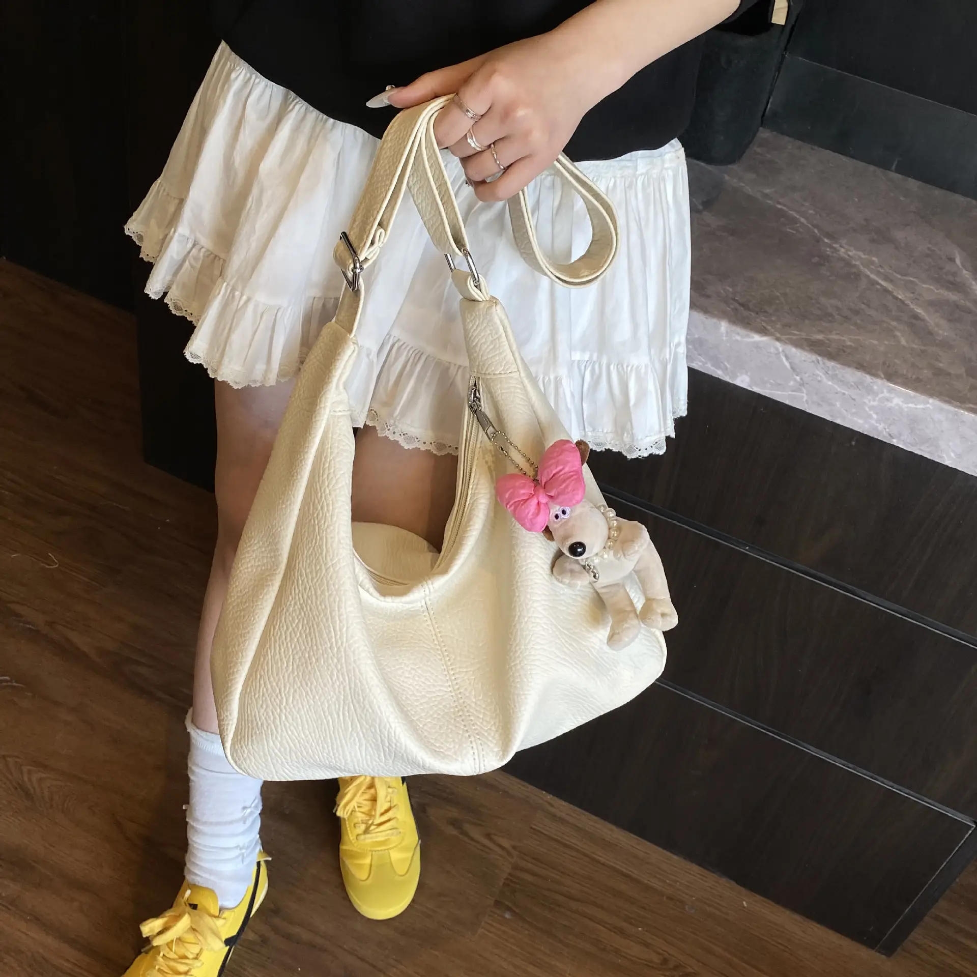 Women's Korean Style Large Capacity Tote Bag Beige 2025 - Image 7