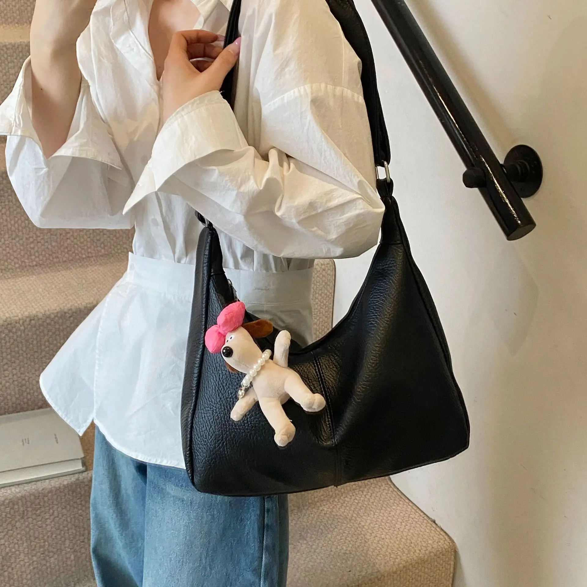 Women's Korean Style Large Capacity Tote Bag Beige 2025 - Image 9