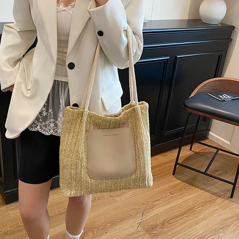 Women Woven Tan Shoulder Bag Large Capacity 2025 - Image 4