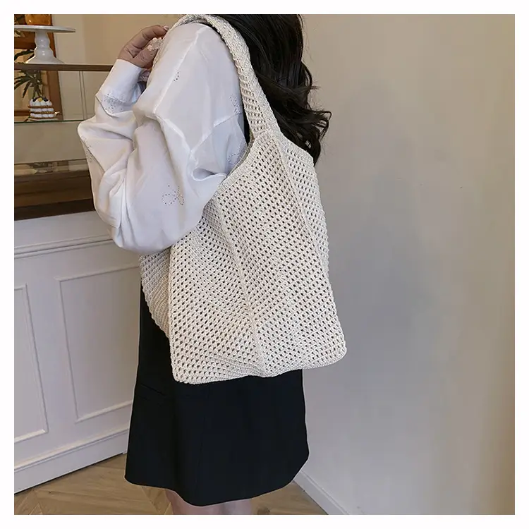 Women's Beige Knitted Large Shoulder Bag — feature 20