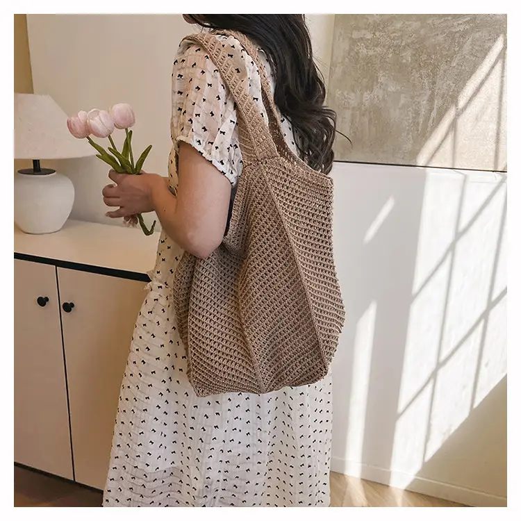 Women's Beige Knitted Large Shoulder Bag — feature 23