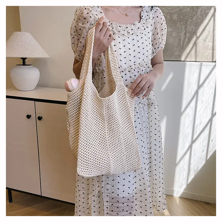 Women's Beige Knitted Large Shoulder Bag — feature 24