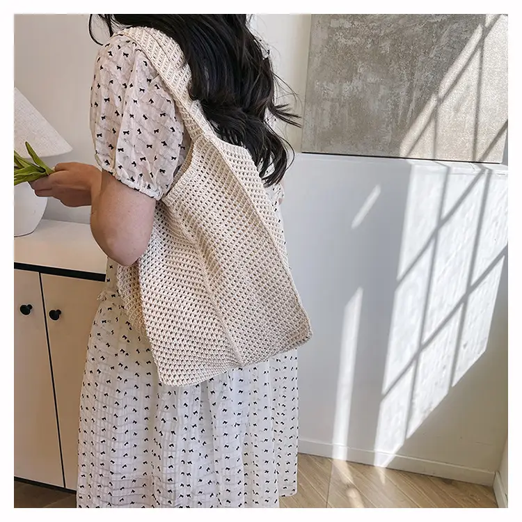 Women's Beige Knitted Large Shoulder Bag — feature 27