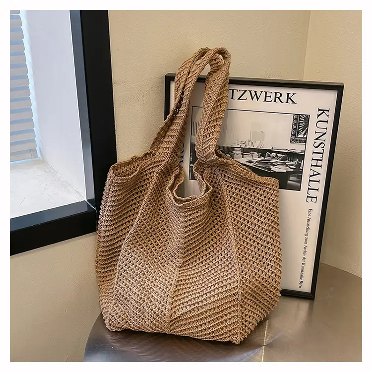 Women's Beige Knitted Large Shoulder Bag — feature 29