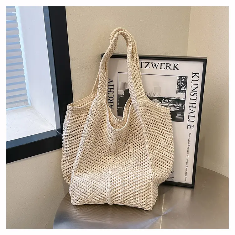 Women's Beige Knitted Large Shoulder Bag — feature 31