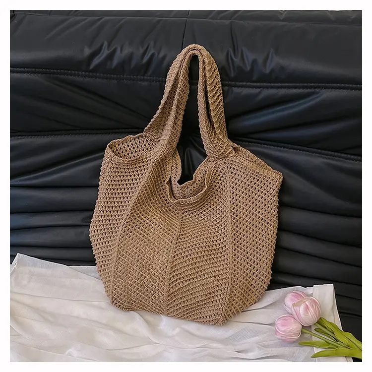 Women's Beige Knitted Large Shoulder Bag — feature 35