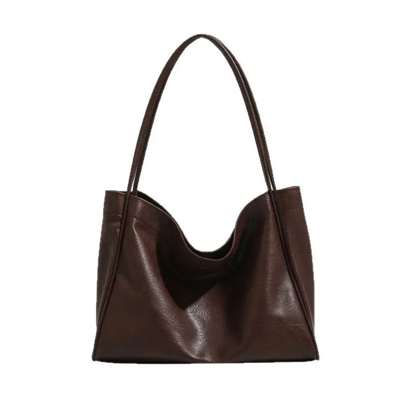 Black PU Leather Retro Commuter Tote Bag Large Capacity - Image 9
