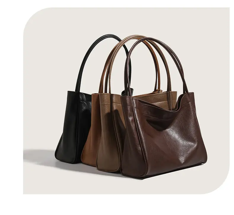 Black PU Leather Retro Commuter Tote Bag Large Capacity — feature 12