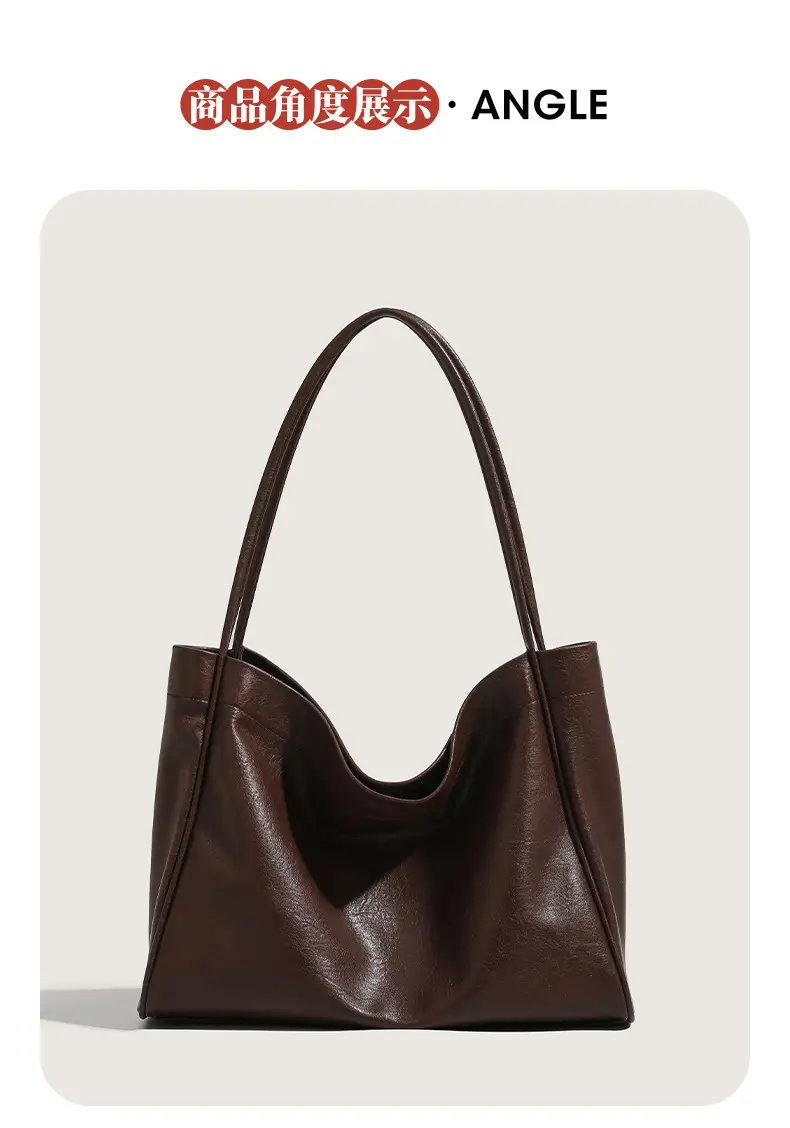 Black PU Leather Retro Commuter Tote Bag Large Capacity — feature 13