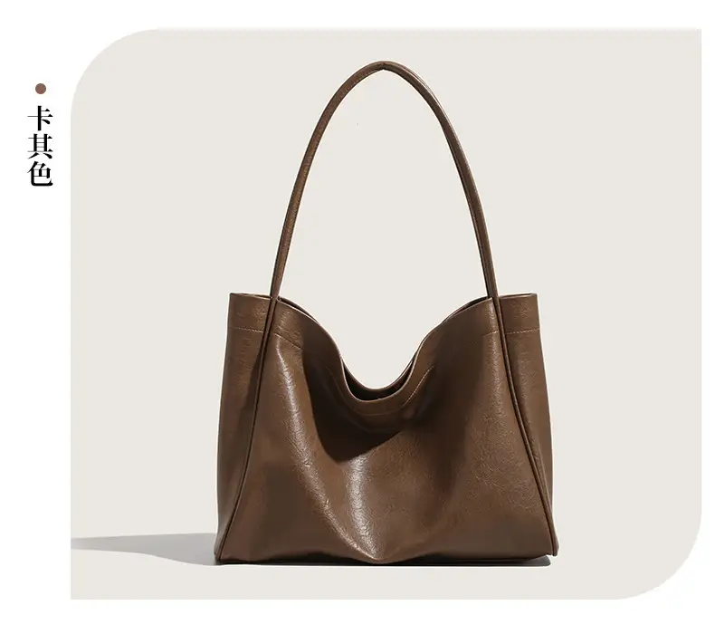 Black PU Leather Retro Commuter Tote Bag Large Capacity - Image 3