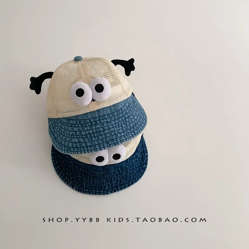 Kids Mesh Sun Hat with Big Brim & Eye Details - Image 5