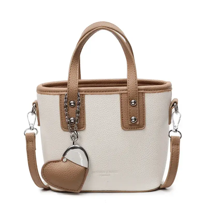 Women's Yellow Leather Bucket Bag with Heart Design - Image 2