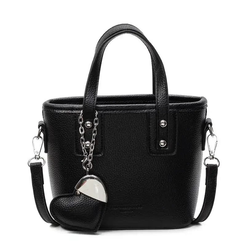 Women's Yellow Leather Bucket Bag with Heart Design - Image 3