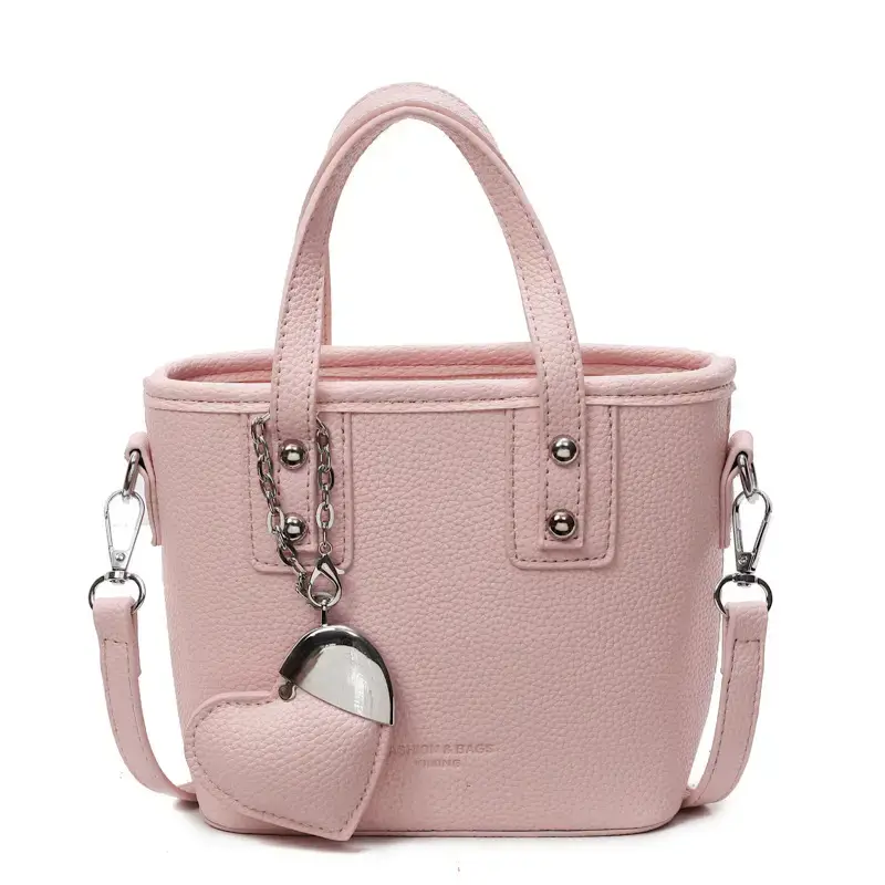 Women's Yellow Leather Bucket Bag with Heart Design - Image 5