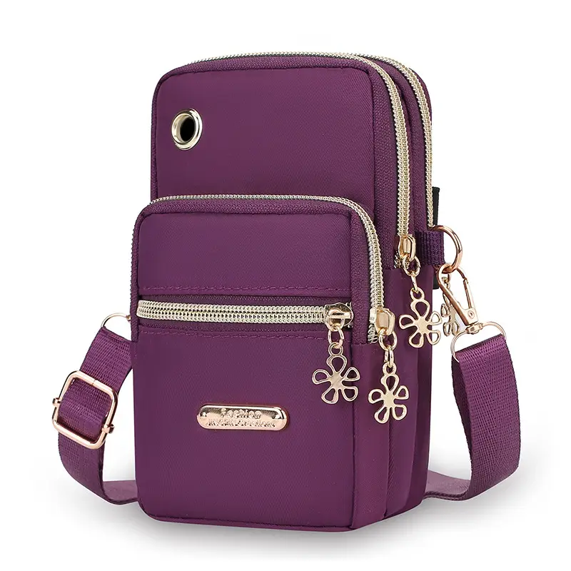 Purple Crossbody Phone Bag with Four Layers