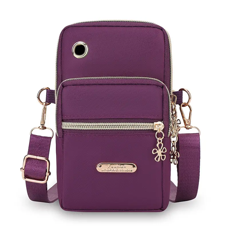 Purple Crossbody Phone Bag with Four Layers
