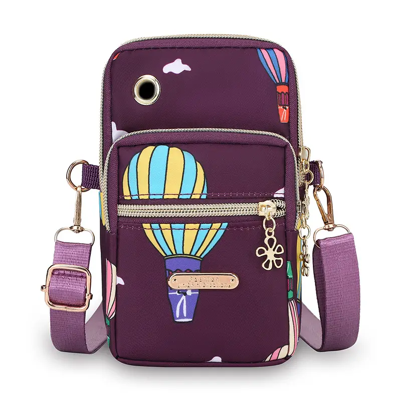 Purple Crossbody Phone Bag with Four Layers
