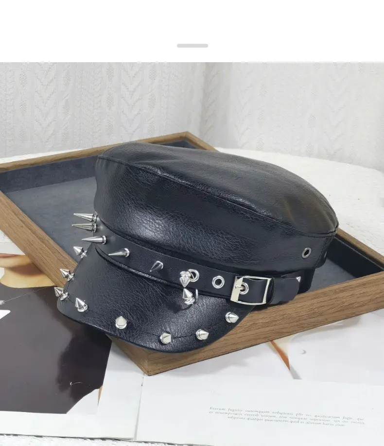 Navy Leather Cap with Chain & Anchor Design — feature 11