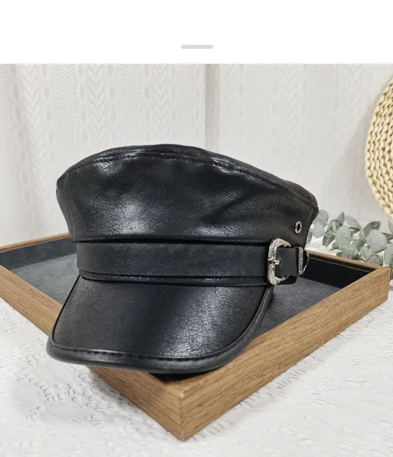 Navy Leather Cap with Chain & Anchor Design — feature 24