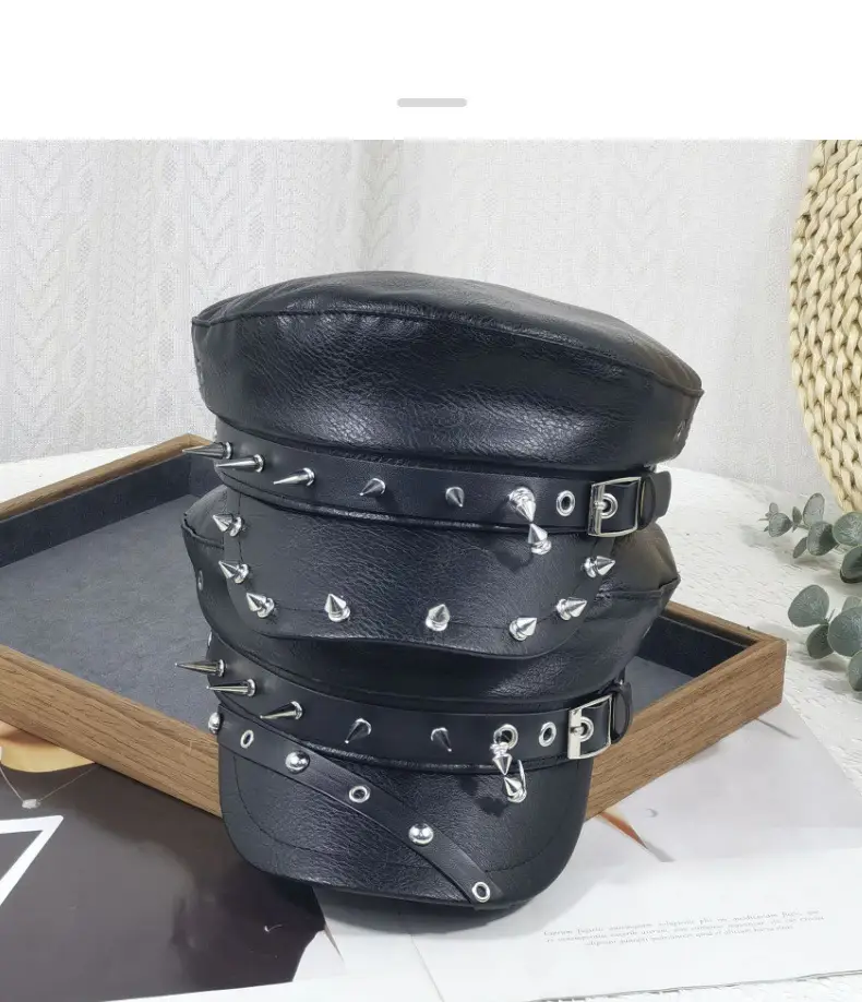 Navy Leather Cap with Chain & Anchor Design — feature 7