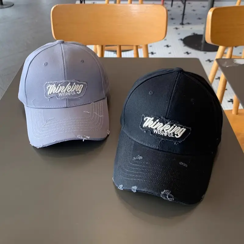 Korean Style Embroidered Cap Women Distressed Baseball Cap - Image 8
