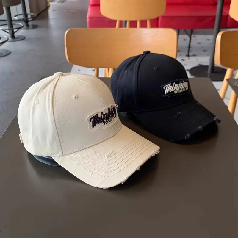 Korean Style Embroidered Cap Women Distressed Baseball Cap - Image 9