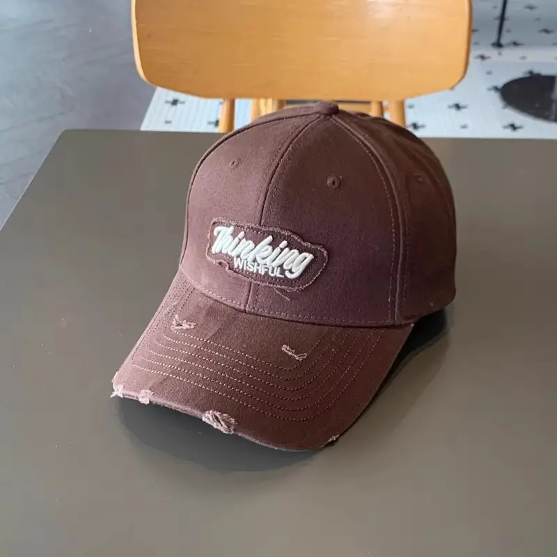 Korean Style Embroidered Cap Women Distressed Baseball Cap - Image 3