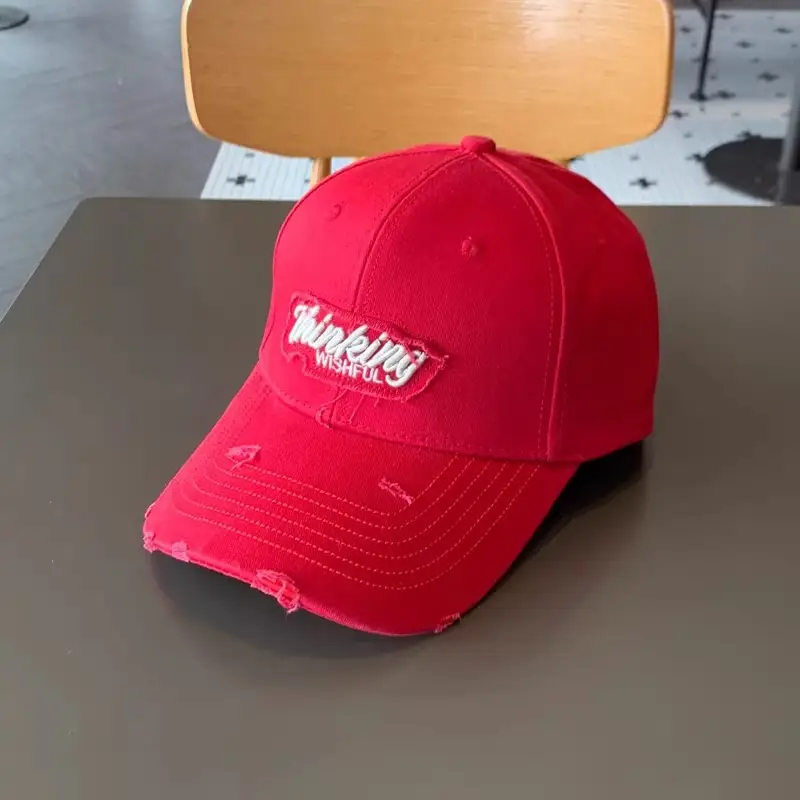 Korean Style Embroidered Cap Women Distressed Baseball Cap - Image 5