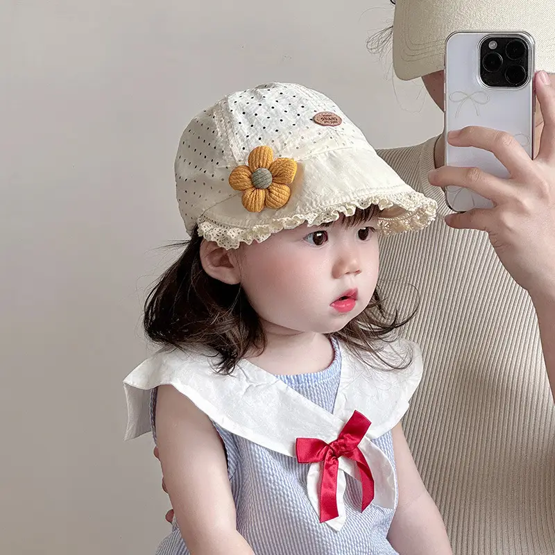 Baby Girl Lace Sun Hat with Flower Decor
