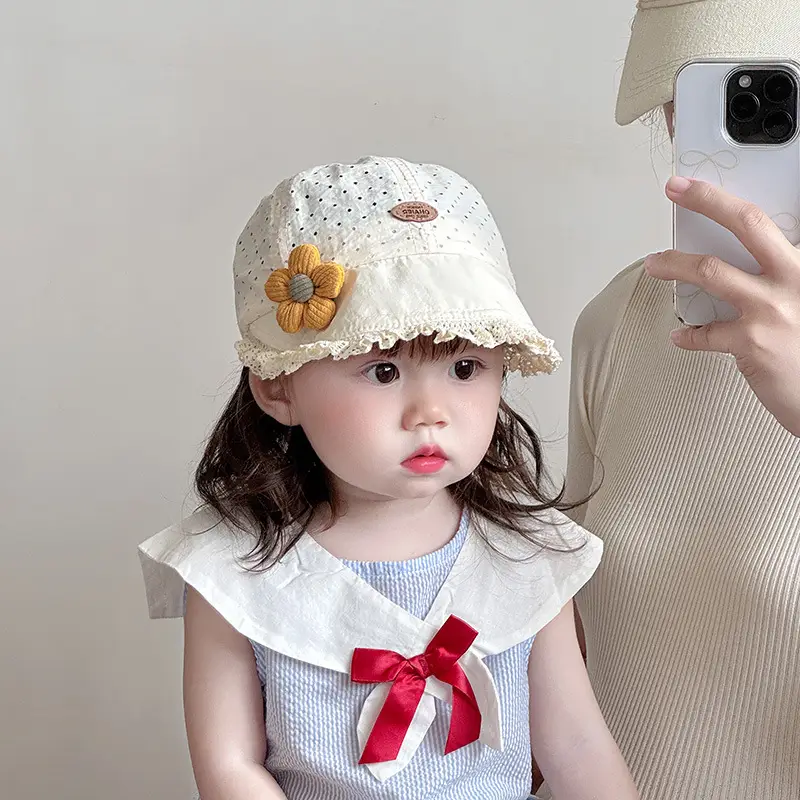 Baby Girl Lace Sun Hat with Flower Decor