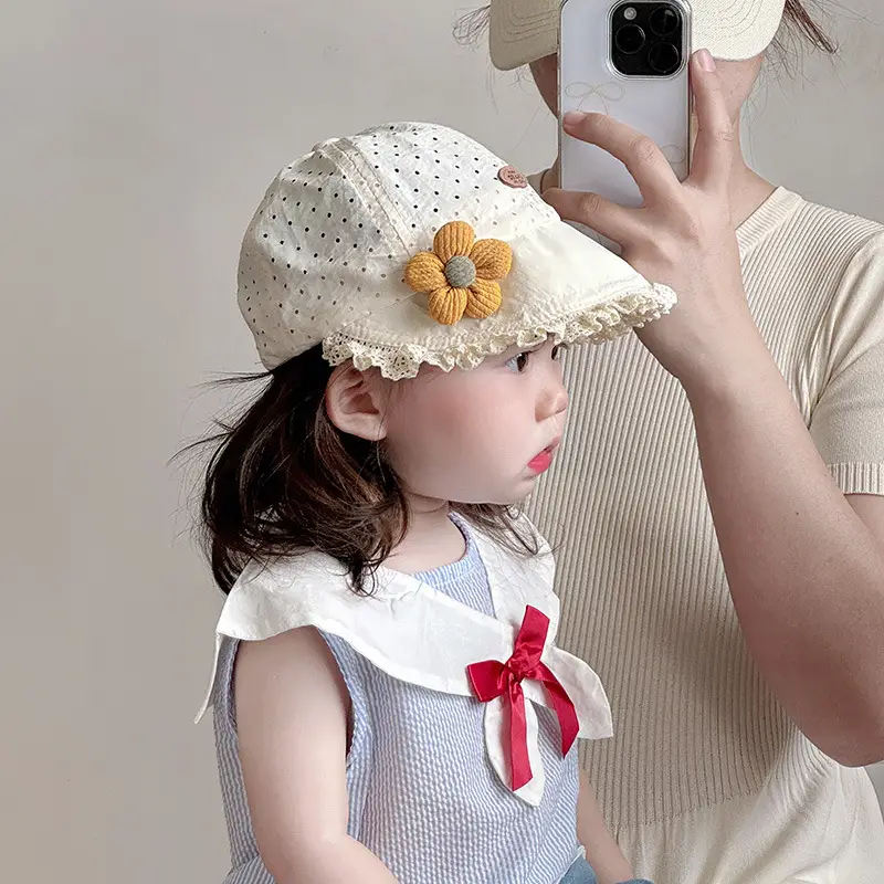 Baby Girl Lace Sun Hat with Flower Decor