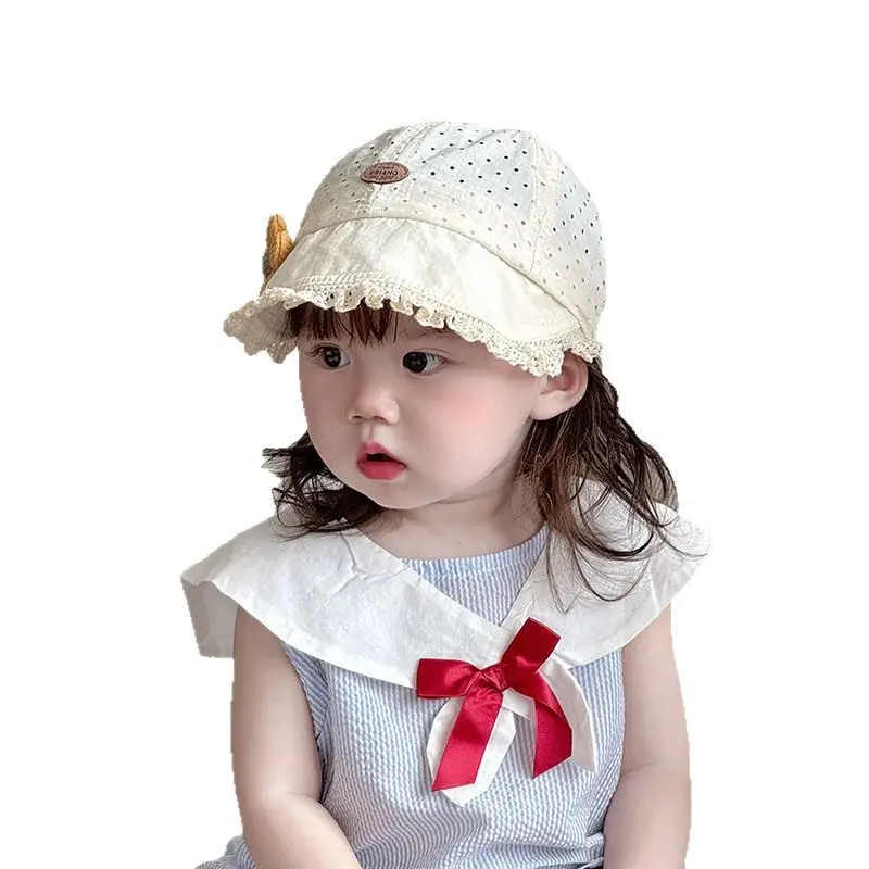 Baby Girl Lace Sun Hat with Flower Decor