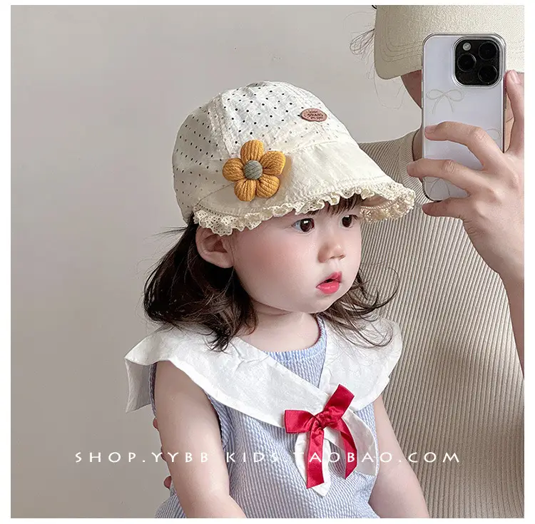 Baby Girl Lace Sun Hat with Flower Decor — feature 1