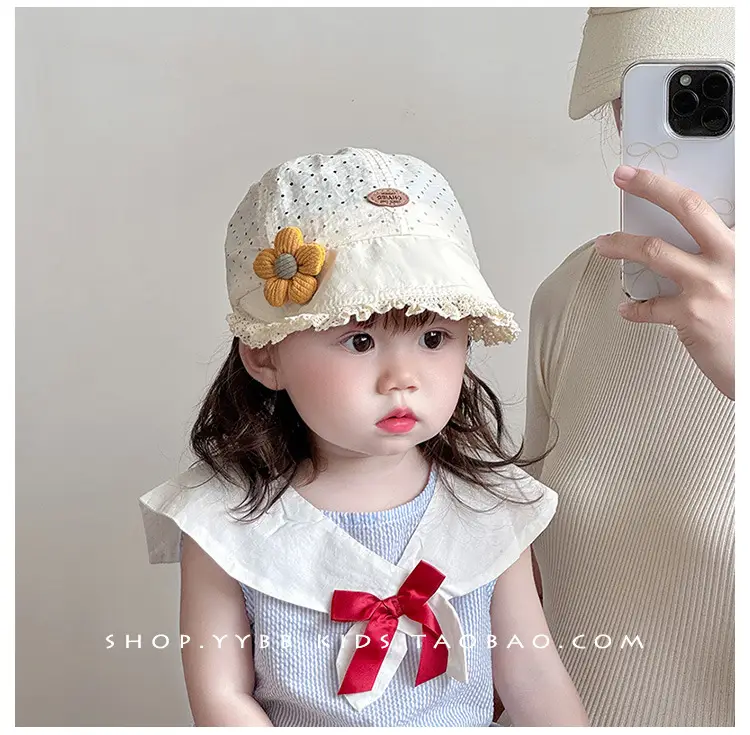 Baby Girl Lace Sun Hat with Flower Decor — feature 2