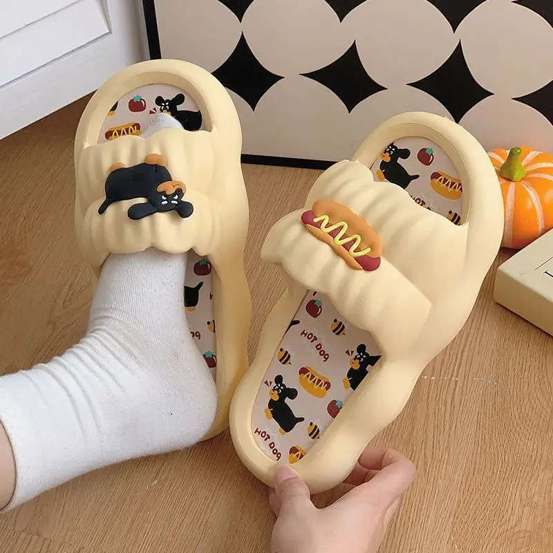 Women Cartoon Hot Dog Slip-On Slippers Summer