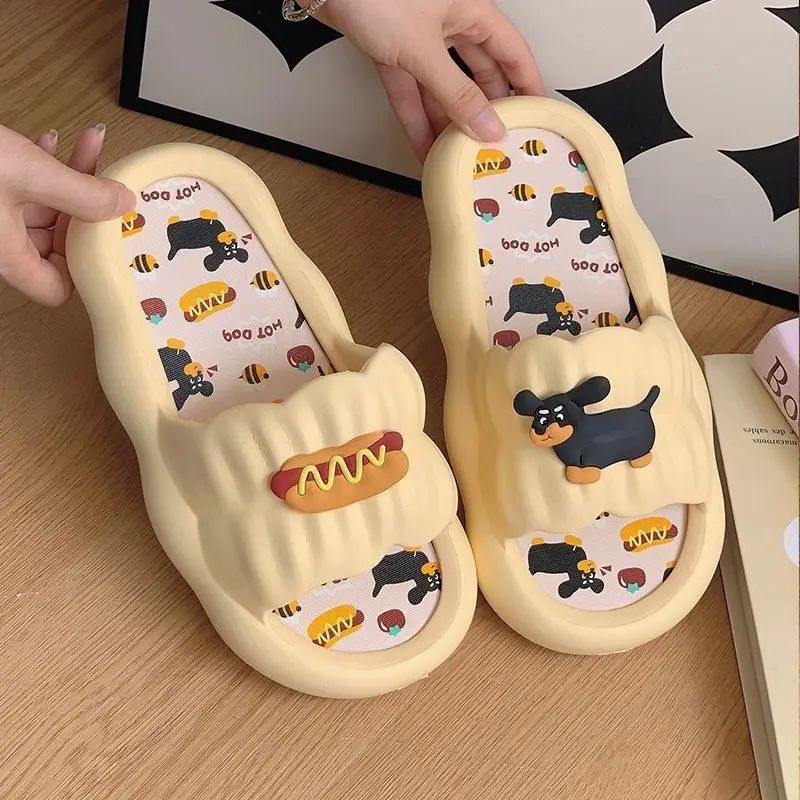 Women Cartoon Hot Dog Slip-On Slippers Summer