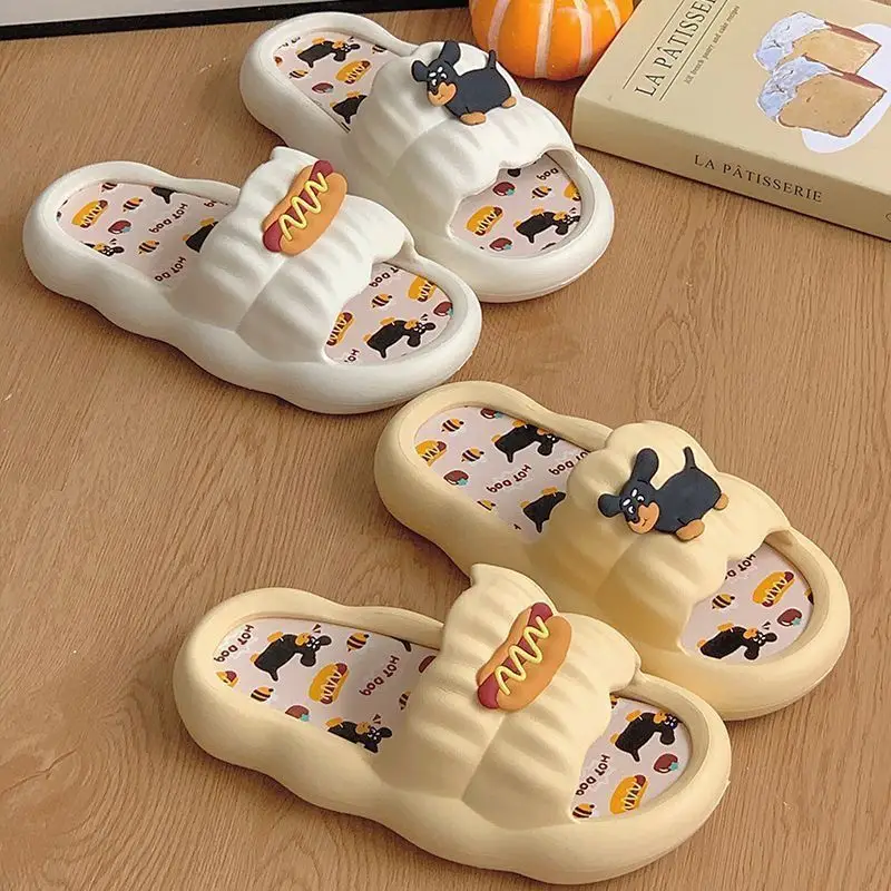 Women Cartoon Hot Dog Slip-On Slippers Summer