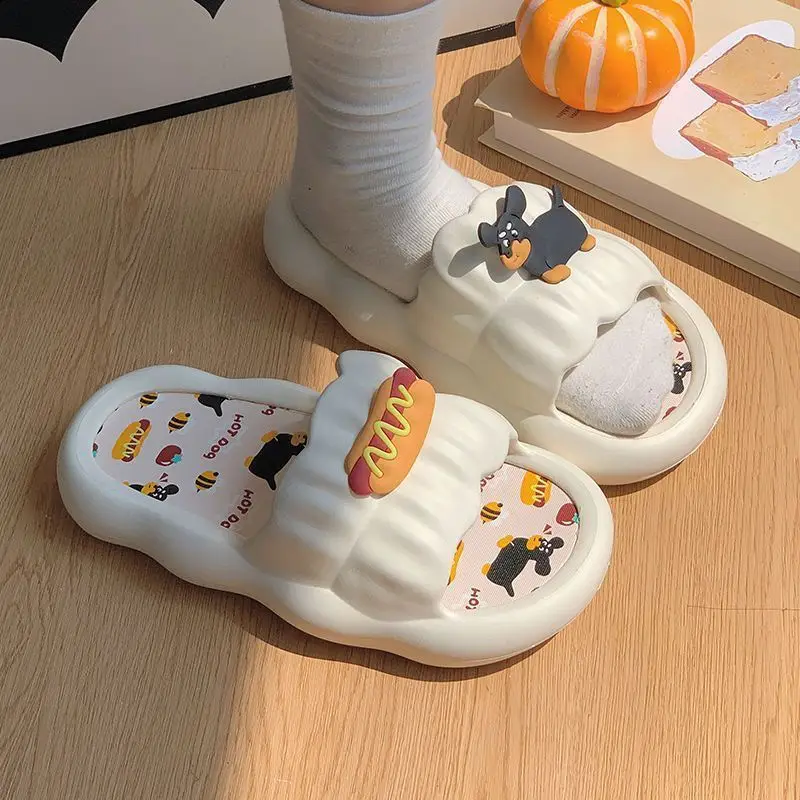 Women Cartoon Hot Dog Slip-On Slippers Summer